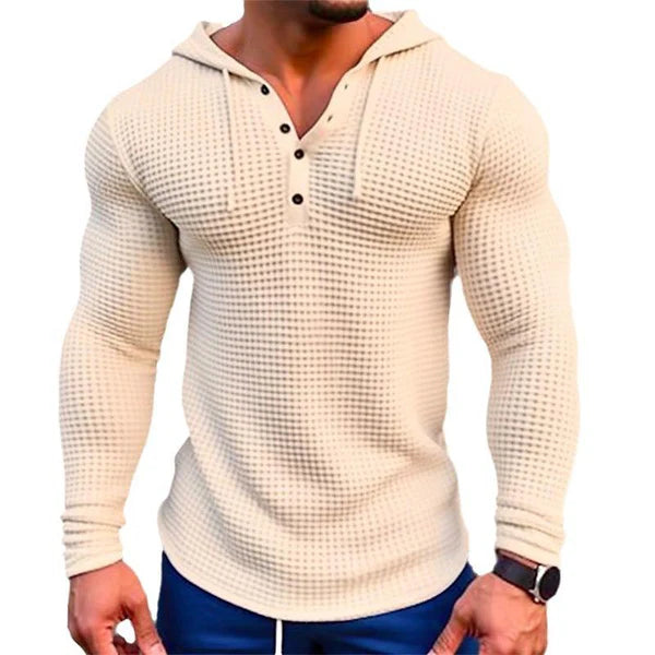 Solid Waffle Long Sleeve Casual Hoodie