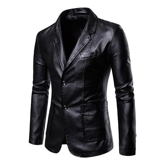 men's vintage lapel two button leather blazer