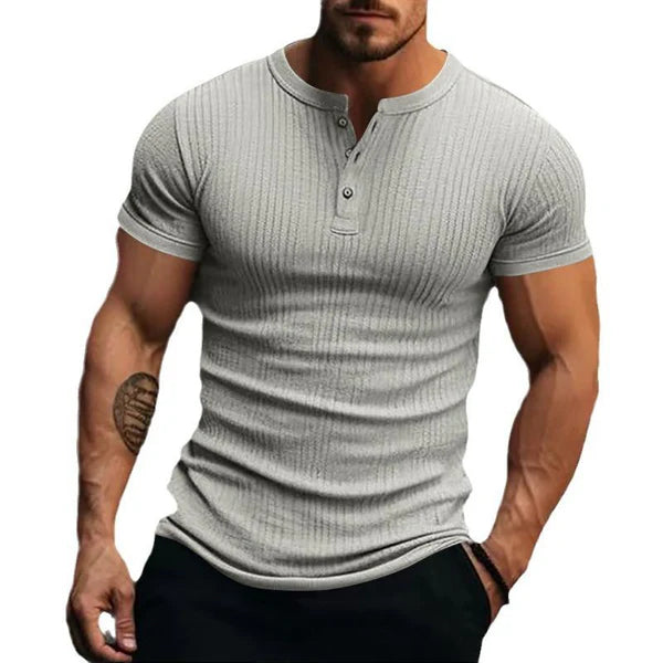 Casual Stretch Knit Short Sleeve Henley T-Shirt