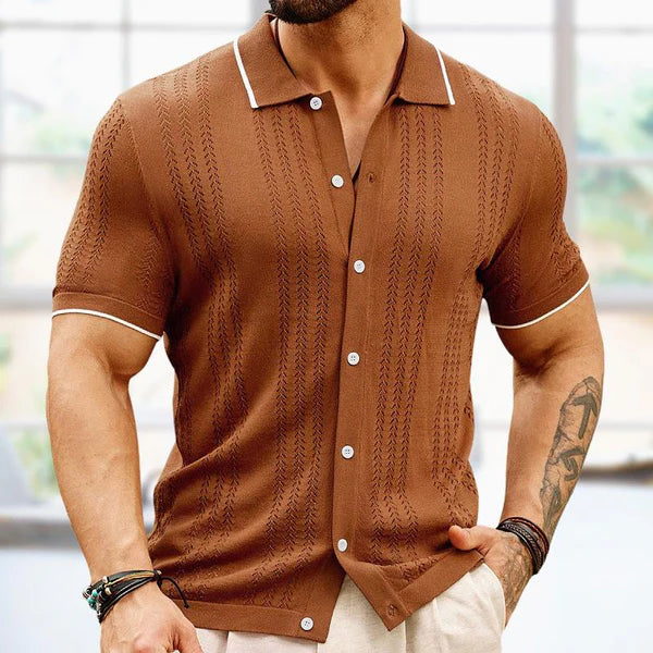 Lapel Contrast Color Single-Breasted Sweater POLO Shirt