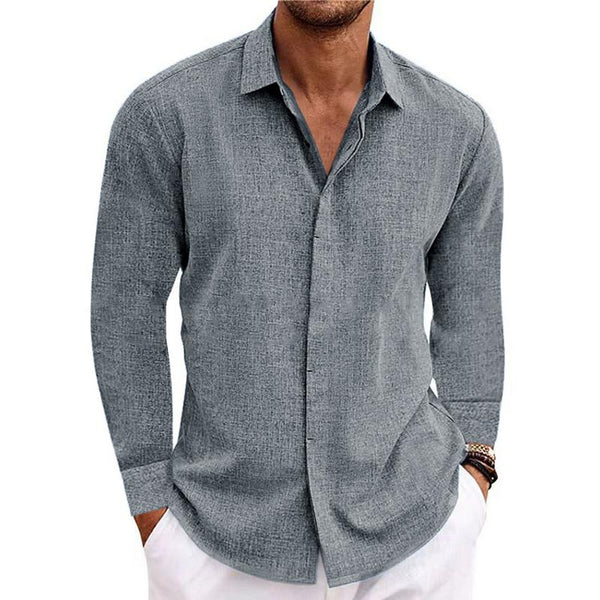 Casual Loose Solid Color Cotton Linen Long Sleeve Shirt