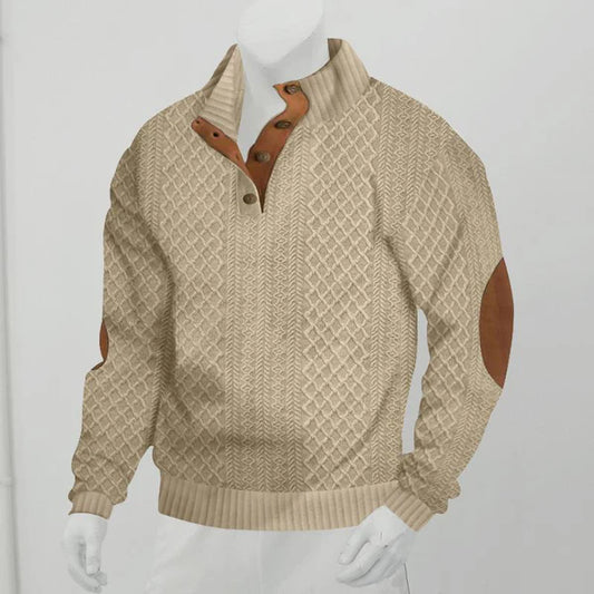 Outdoor Stand Collar Long Sleeve Jacquard Knitted Pullover Sweatshirt