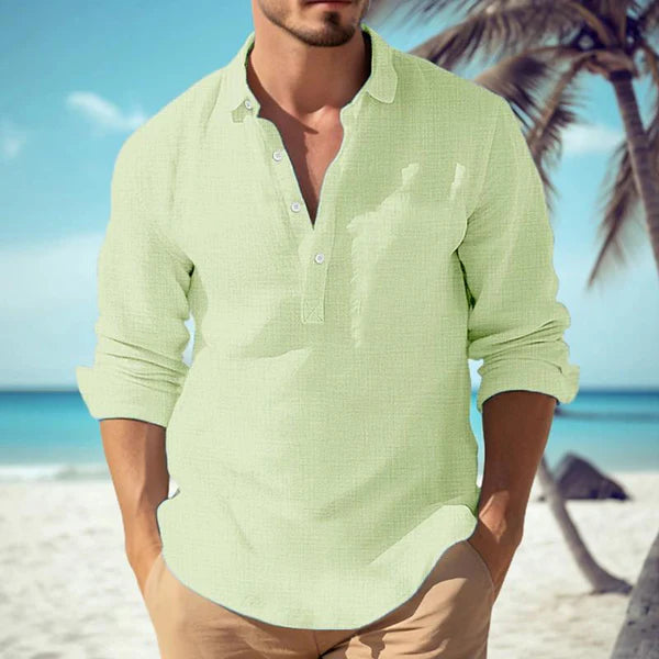 Casual Solid Color Cotton Linen Blend Lapel Long-Sleeved Shirt