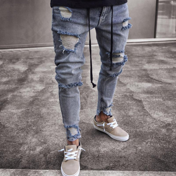 Ripped Zipper Biker Jeans