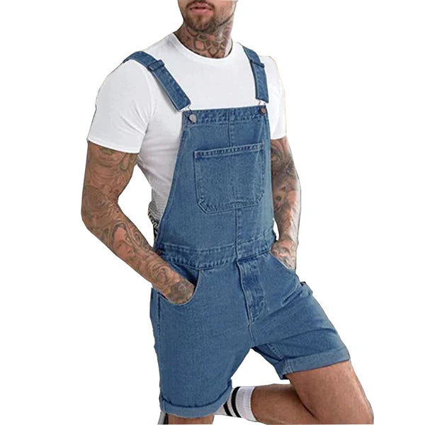 Vintage Denim Ripped Cargo Shorts Jumpsuit Overall