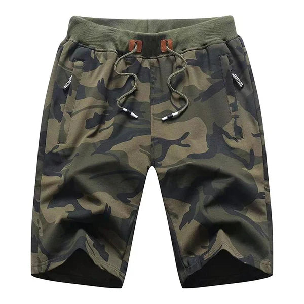 Men's Casual Camouflage Breathable Cotton Elastic Waist Straight Shorts