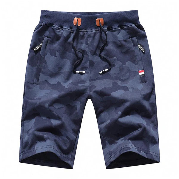 Men's Casual Camouflage Breathable Cotton Elastic Waist Straight Shorts