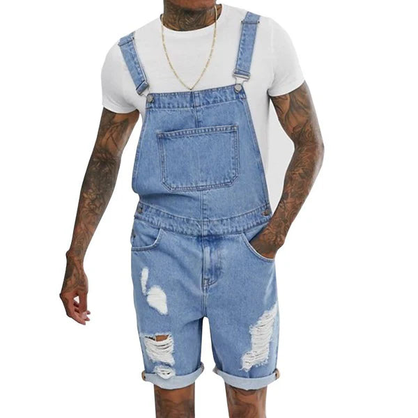 Vintage Denim Ripped Overalls