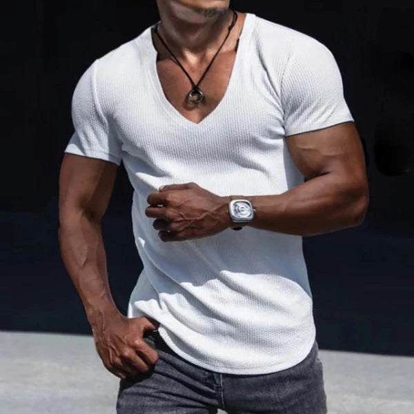 Slim Fit Short Sleeve Sport V-Neck Top T-Shirt