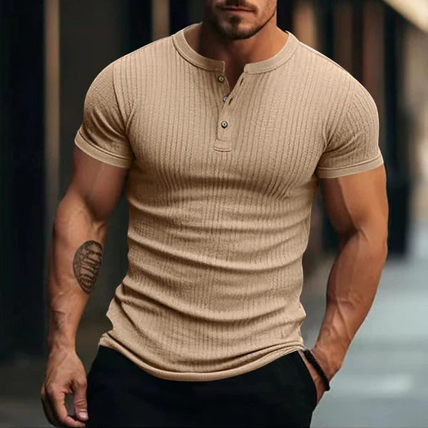 Casual Stretch Knit Short Sleeve Henley T-Shirt