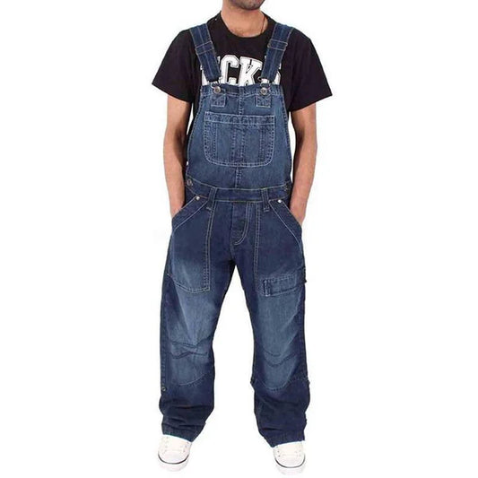 Loose Denim Multi-Pocket Cargo Overalls