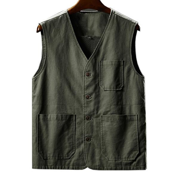 Cotton V-neck Single Breasted Vest