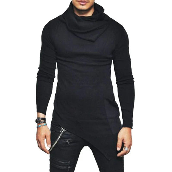 Casual Turtleneck Long Sleeve Irregular Hem T-Shirt