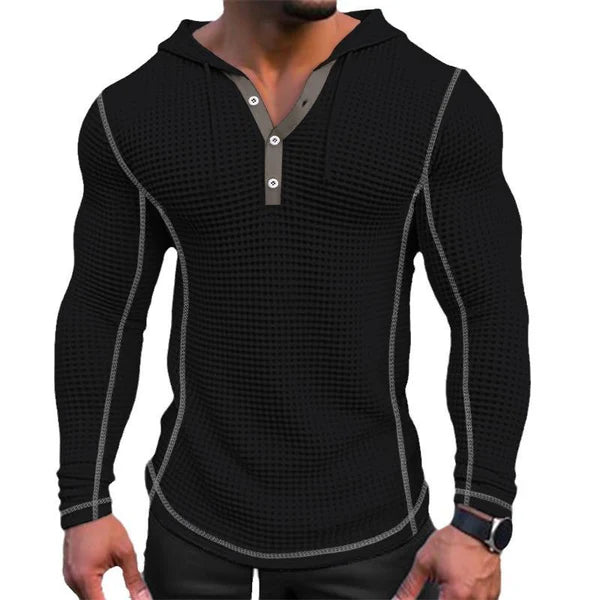 Solid Waffle Long Sleeve Casual Hoodie