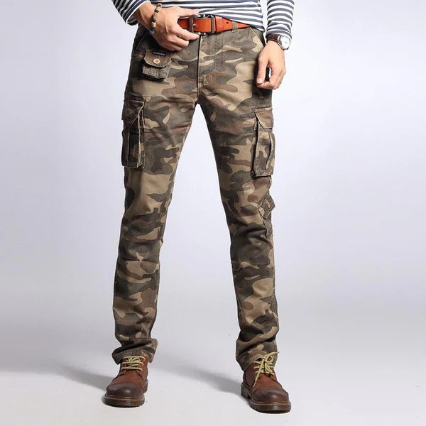 Camouflage Multi-pocket Cotton Slim Cargo Pants