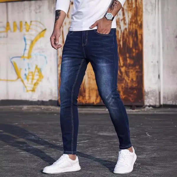 Distressed Calf Stretch Denim Trousers