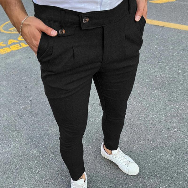 Men Casual Business Solid Color Suit Pants