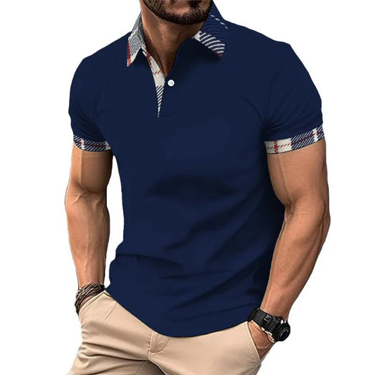 Casual Plaid Color Block Polo Shirt