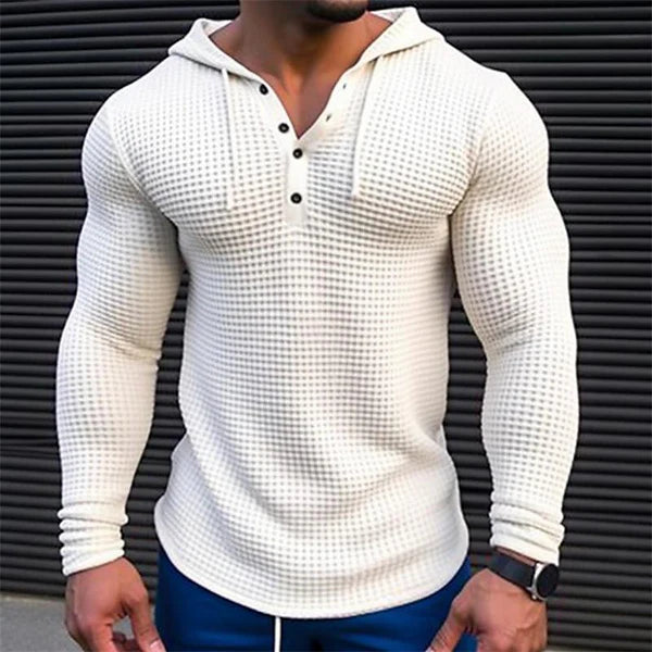 Solid Waffle Long Sleeve Casual Hoodie