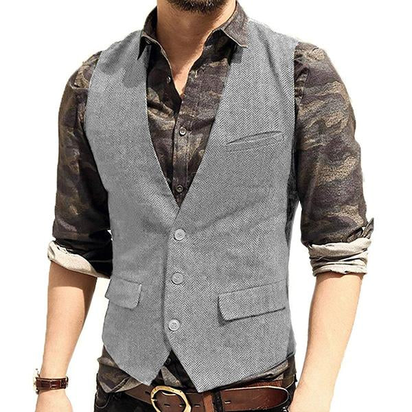 men's-v-neck-tweed-single-breasted-vest