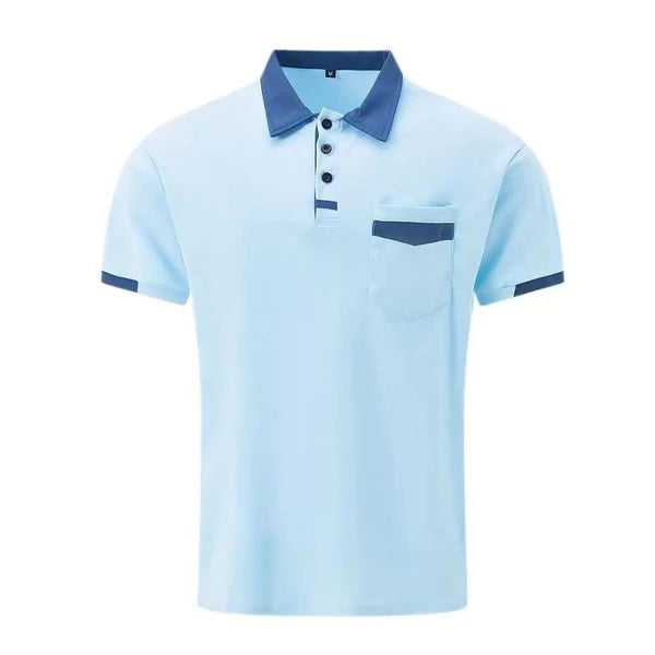 Casual Color Block Pocket Short Sleeve Polo Shirt