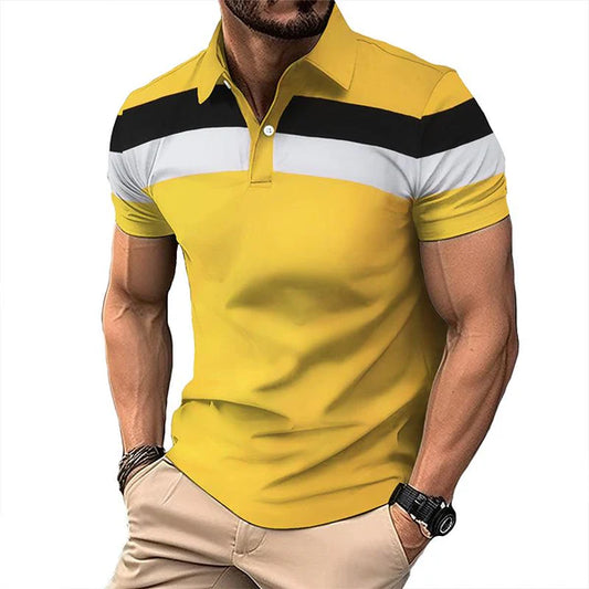 Casual Striped Color Block Lapel Polo Shirt