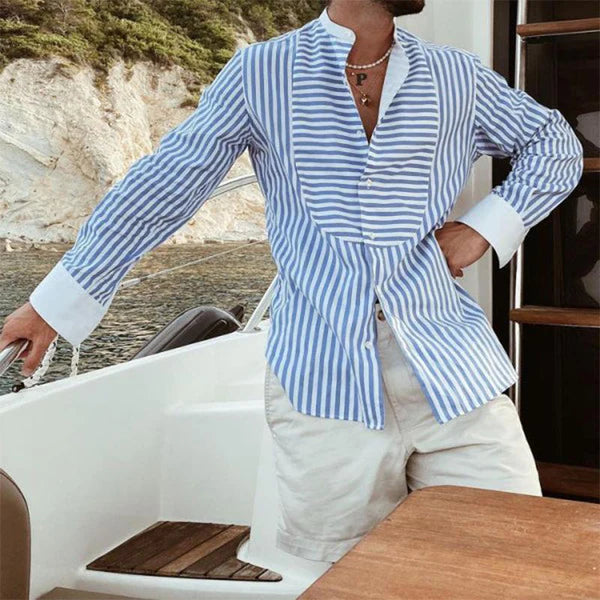 Loose Striped Irregular Stitching Long Sleeve Shirt