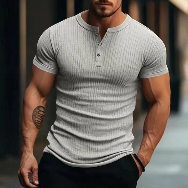 Casual Stretch Knit Short Sleeve Henley T-Shirt