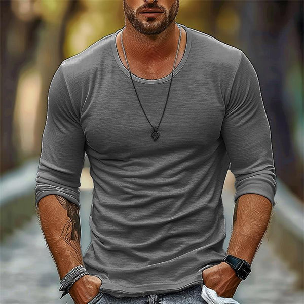 Casual Solid Color Round Neck Long Sleeve T-Shirt