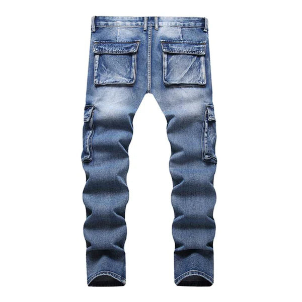 Casual Washed Multi-Pocket Straight-Leg Jeans