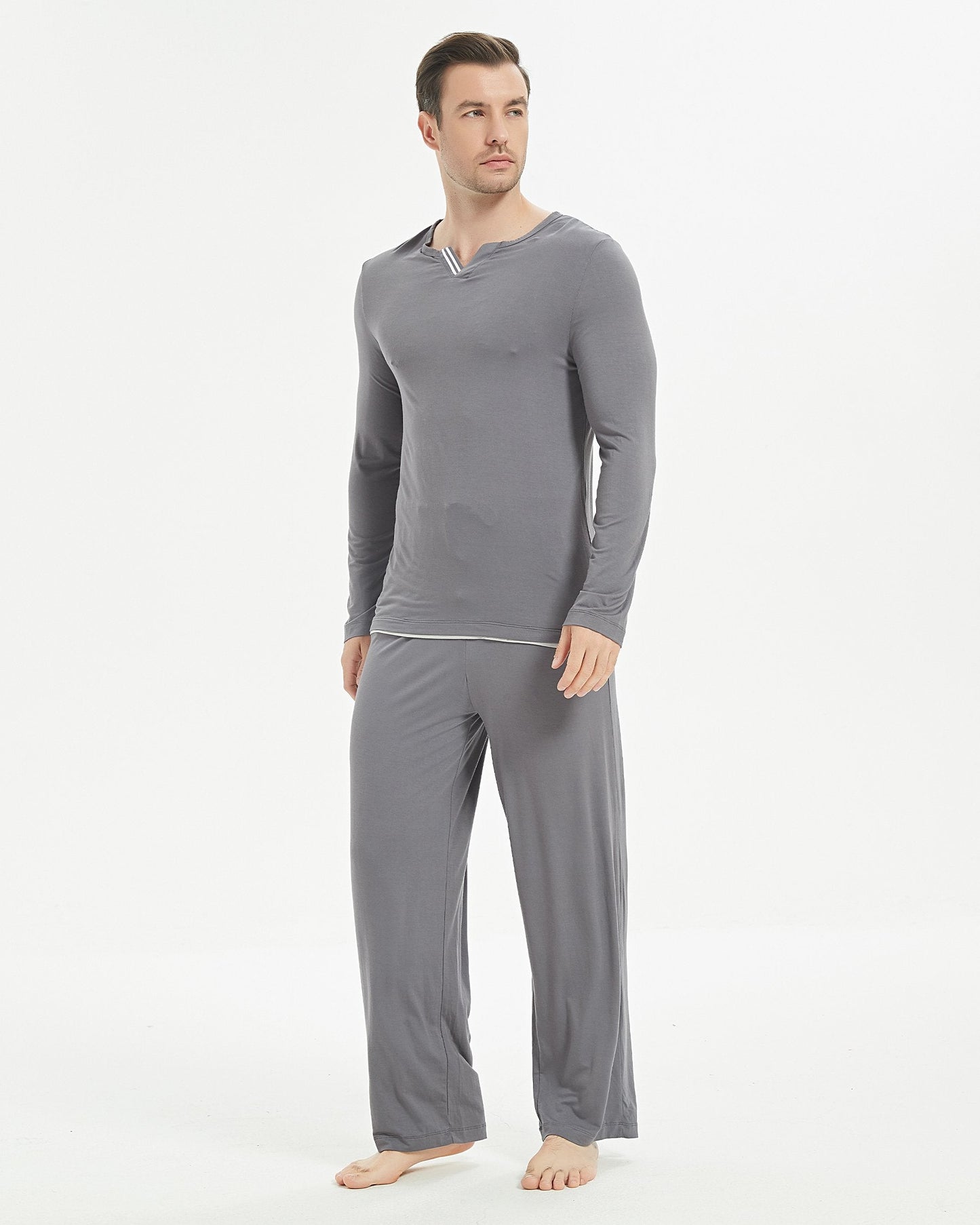 Bamboo Stripe V-Neck Long Sleeve Pajama Set