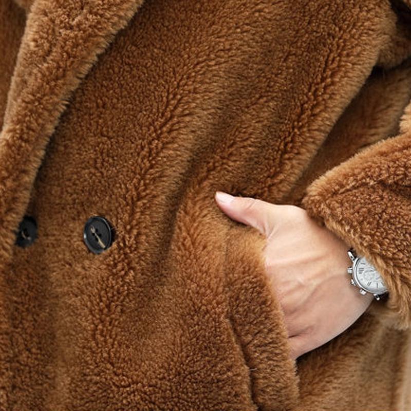 Warm Solid Color Teddy Plush Lapel Long Coat - DUVAL