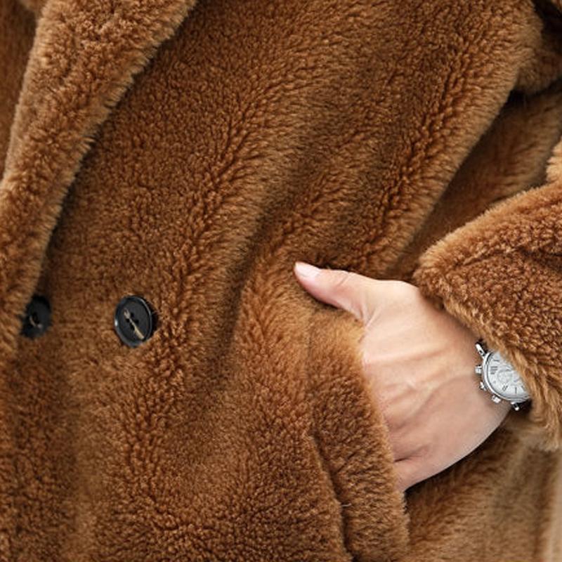 Men's Warm Solid Color Teddy Plush Lapel Long Coat