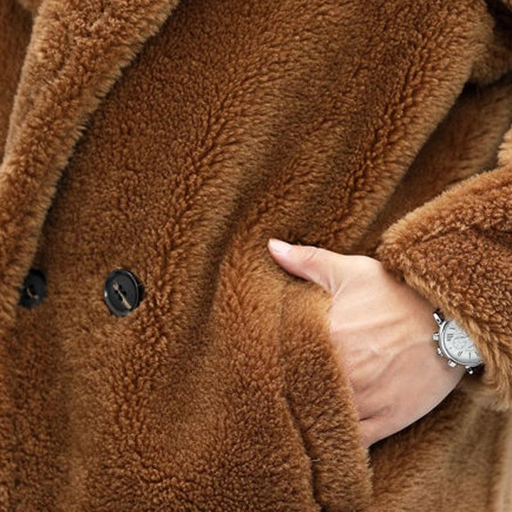 Warm Solid Color Teddy Plush Lapel Long Coat - DUVAL