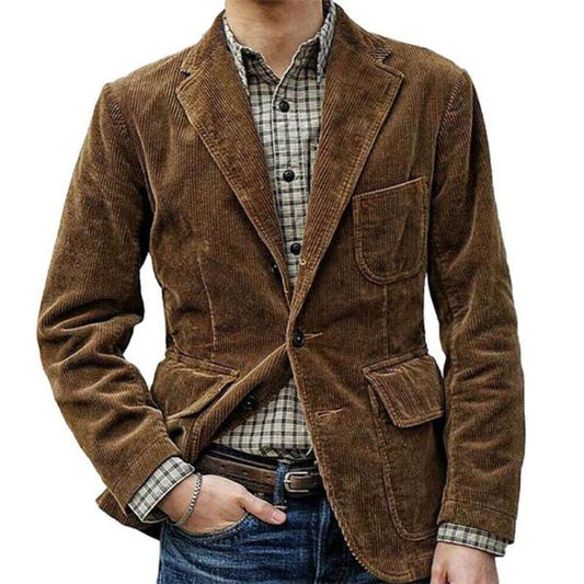 men's casual solid color lapel corduroy blazer