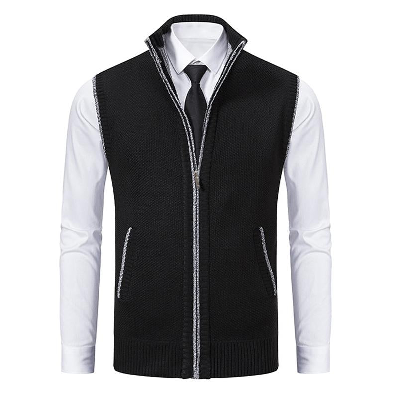 men's-casual-solid-color-stand-collar-sleeveless-knitted-vest