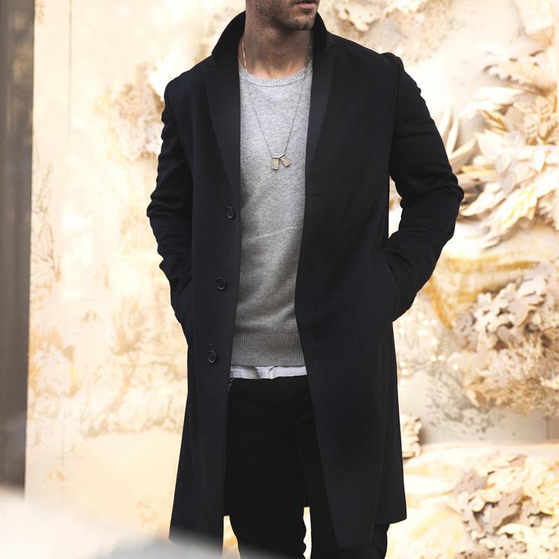 Notch Lapel Single Breasted Mid-length Coat - DUVAL