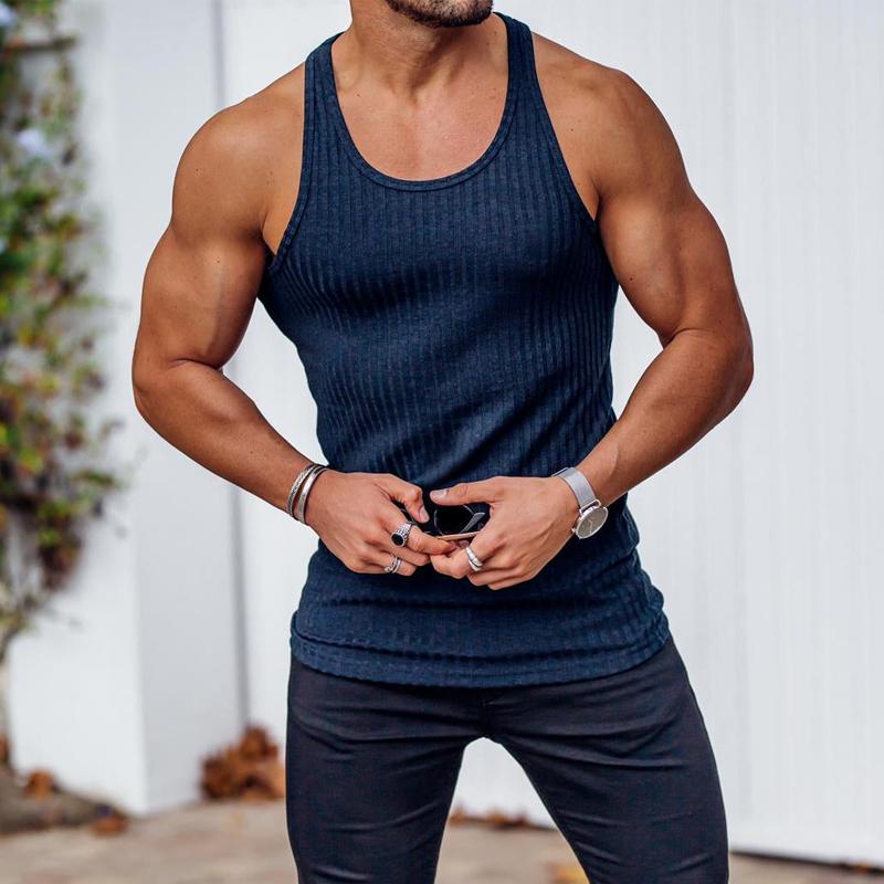 Knitted Vertical Stripe Athletic Fit Racerback Tank Top