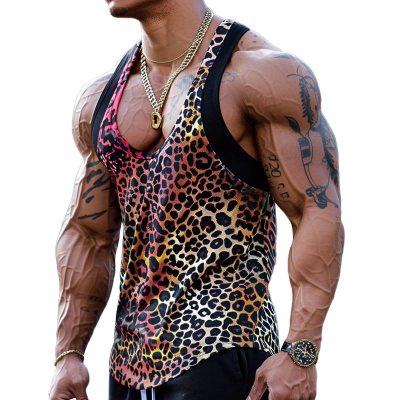 Sexy U-Neck Leopard Print Patchwork Tank Top