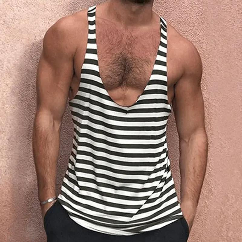 men's-casual-striped-deep-v-neck-tank-top