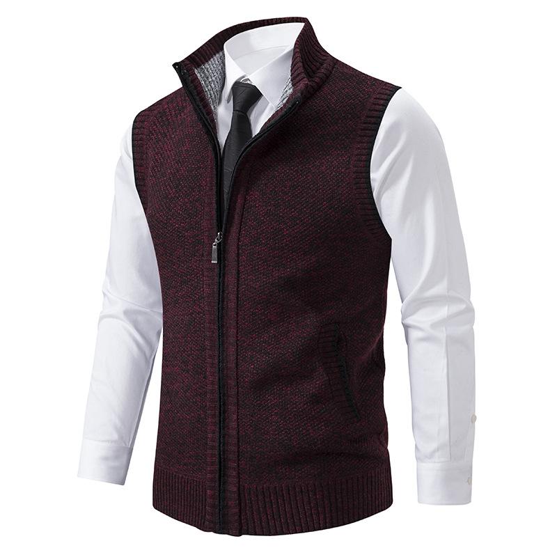 Casual Solid Color Stand Collar Sleeveless Knitted Vest