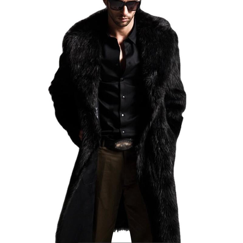 Lapel Long Imitation Fur Solid Color Coat - DUVAL