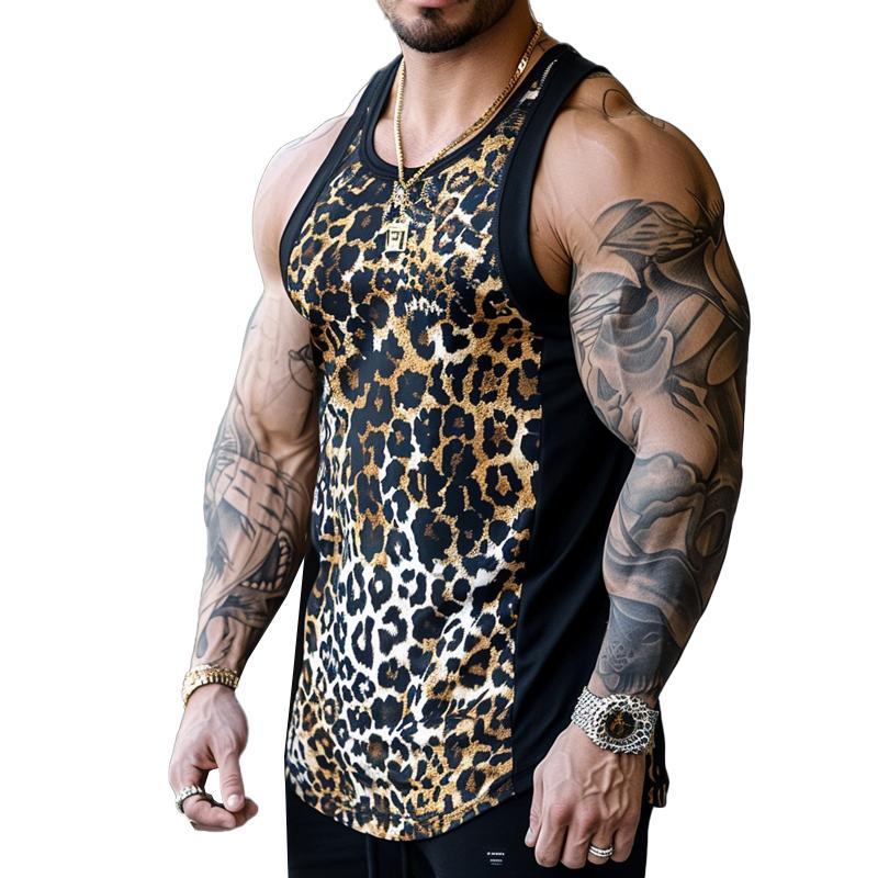 men's-casual-round-neck-leopard-print-patchwork-tank-top