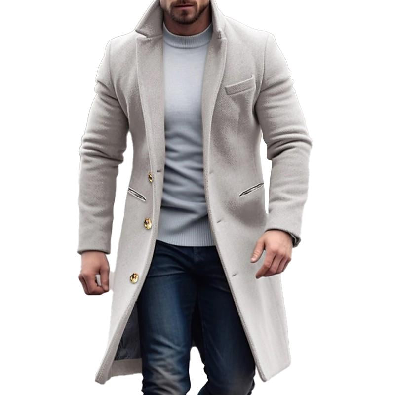 Vintage Solid Color Long Woolen Single-Breasted Lapel Coat - DUVAL