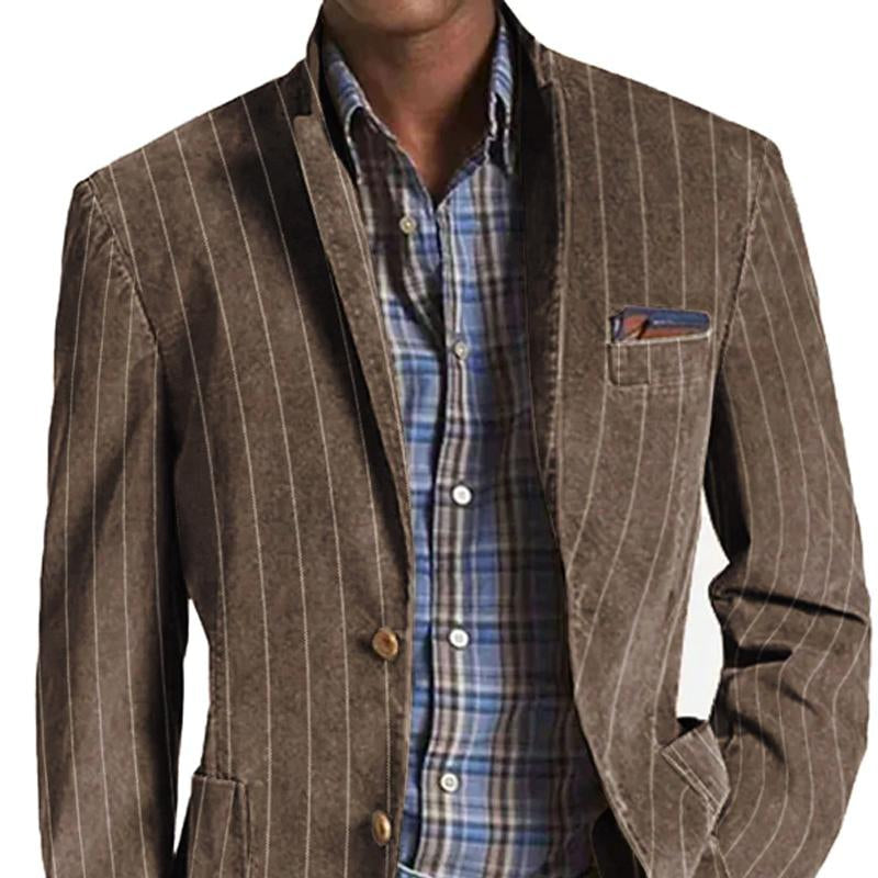 Vintage Striped Lapel Single-Breasted Blazer