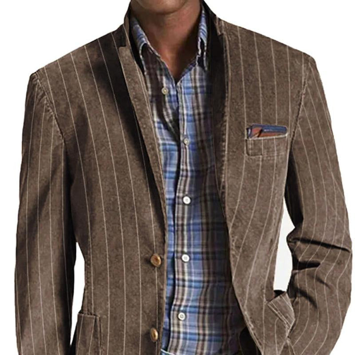 Vintage Striped Lapel Single-Breasted Blazer - DUVAL