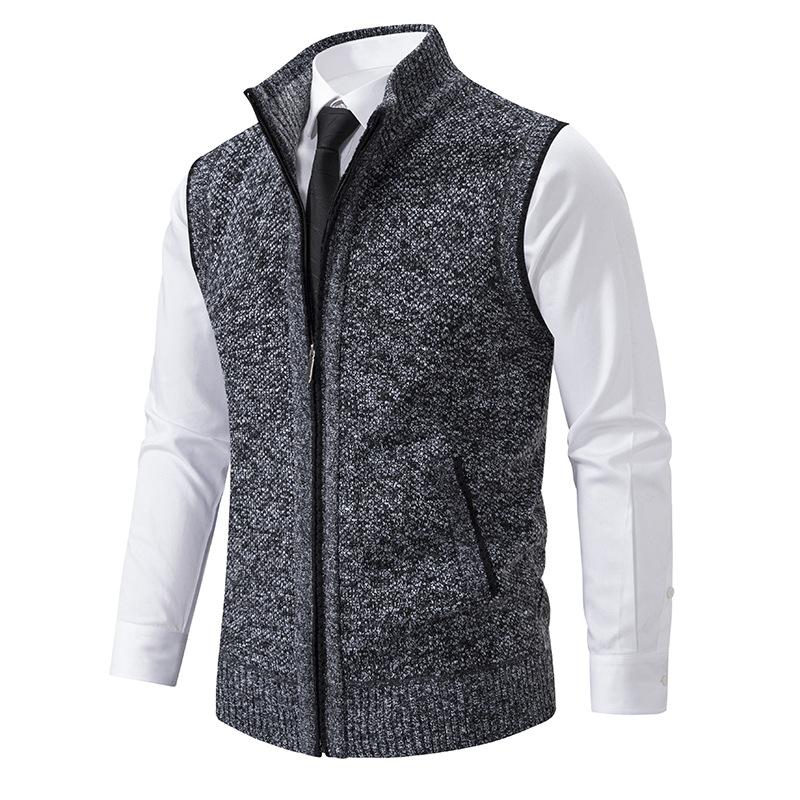 Casual Solid Color Stand Collar Sleeveless Knitted Vest