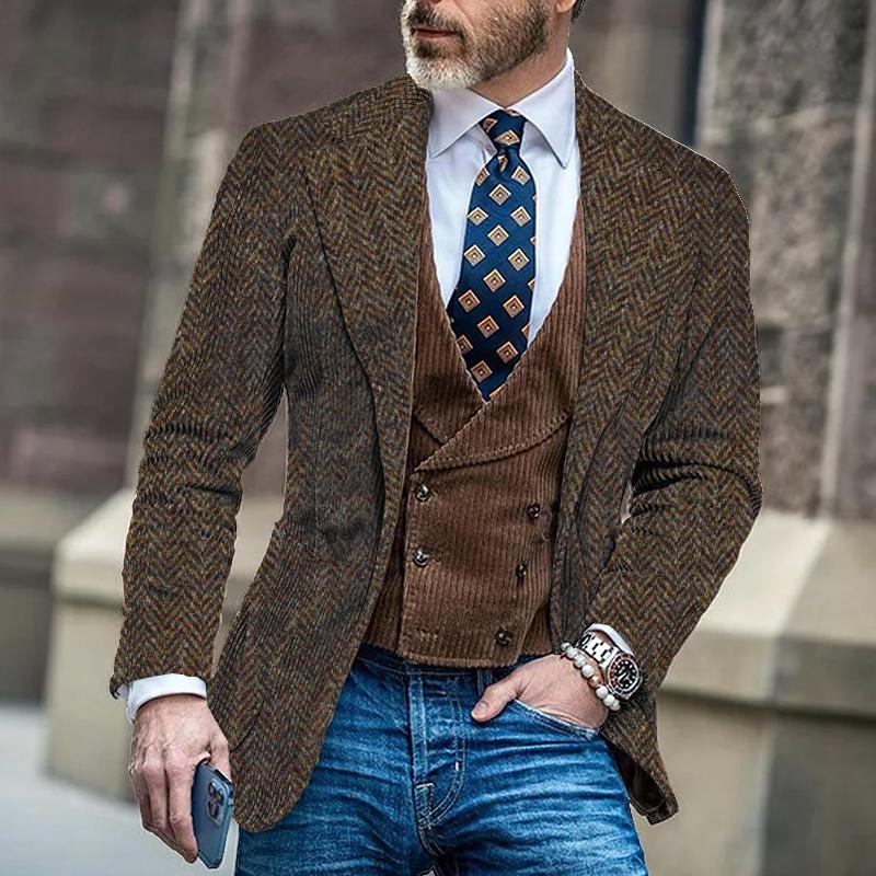 Vintage Herringbone Single-breasted Blazer - DUVAL