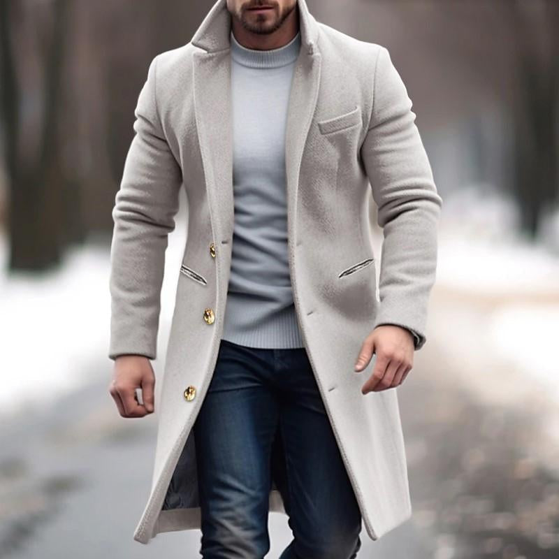 Vintage Solid Color Long Woolen Single-Breasted Lapel Coat - DUVAL