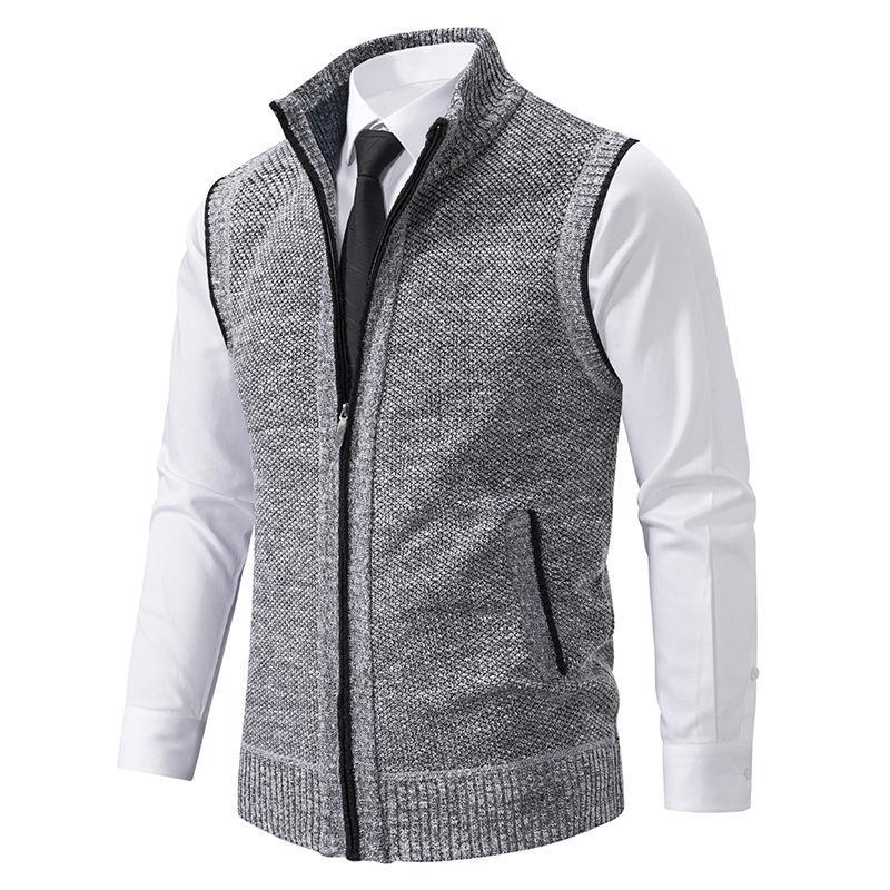 Casual Solid Color Stand Collar Sleeveless Knitted Vest